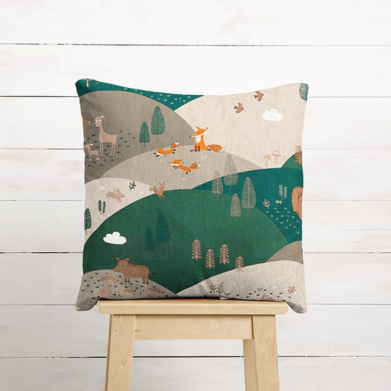 Dekorationsstof Halvpanama skovdyr – natur,  image number 3