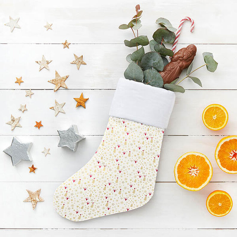 Bomuldsstof Poplin hjerter og stjerner – uldhvid/guld,  image number 6