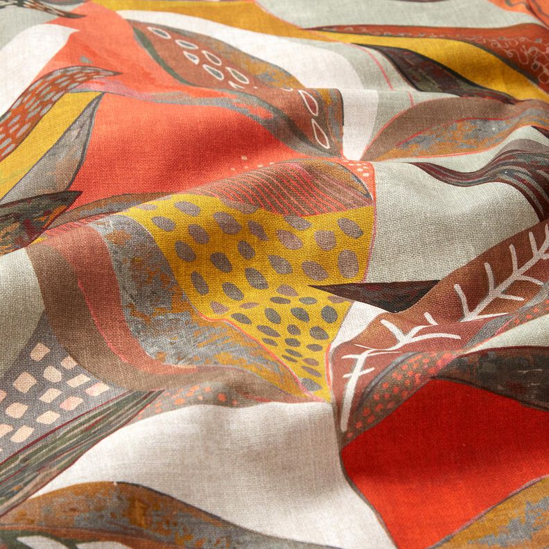 Dekorationsstof Halvpanama tropiske blade – sennep/terracotta,  image number 2