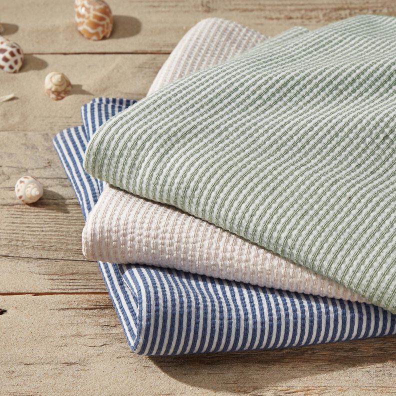 Bomuldsjersey Bæk og bølge fine striber – reed/hvid,  image number 5