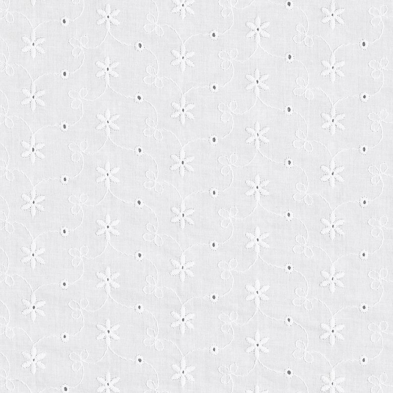 Bomuldsbatist Hulbroderi Blomsterranker – hvid,  image number 1