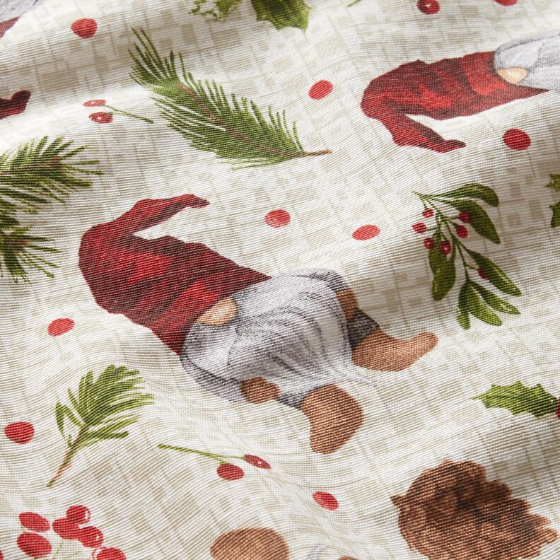 Dekorationsstof Canvas Nisse med hue – lysebeige/mørkerød,  image number 2