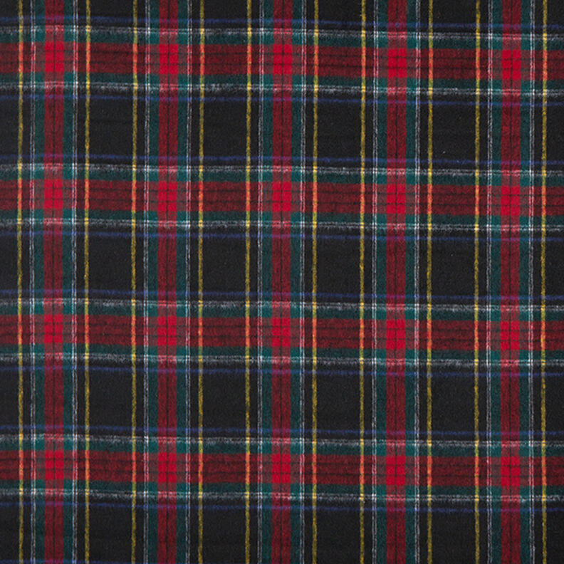 Frakkestof blanding af ny uld skotskternet – sort/rød,  image number 1
