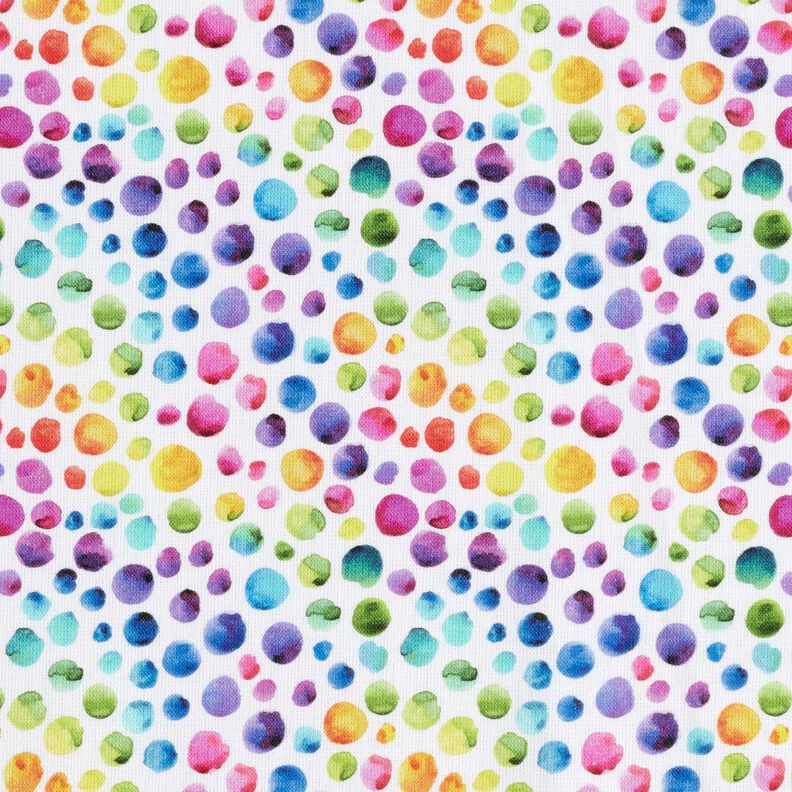 Bomuldspoplin regnbue-prikker Digitaltryk – hvid/farvemix,  image number 1