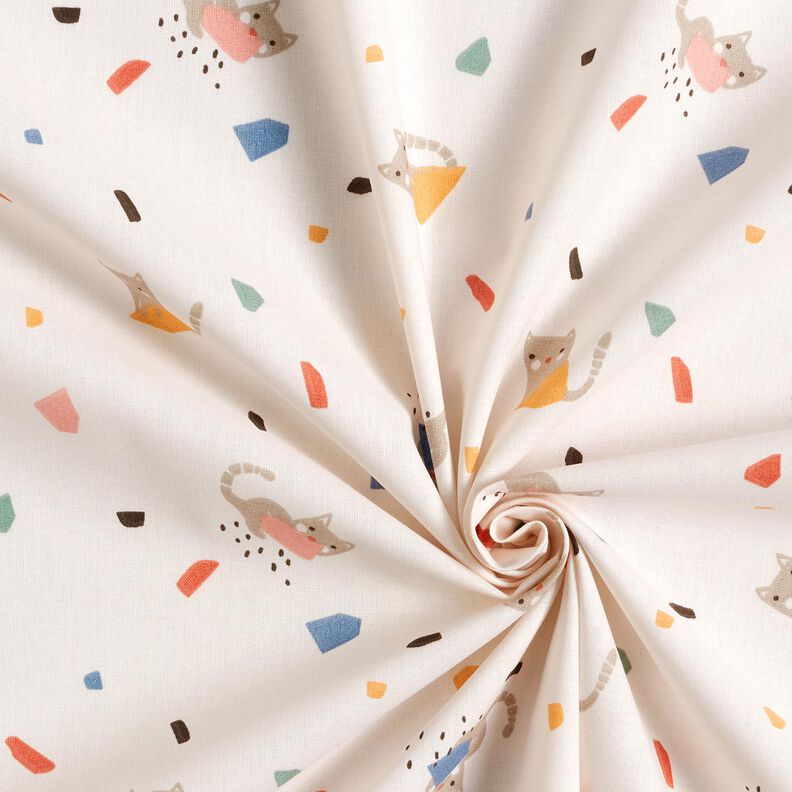 Bomuldspoplin Kattekonfetti – elfenben/lys taupe,  image number 3