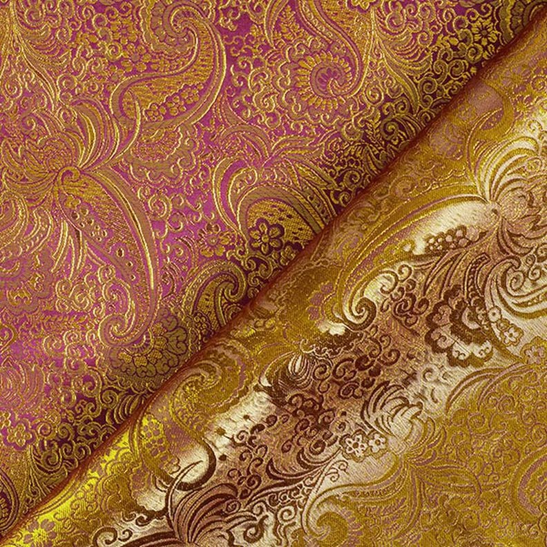 Beklædnings-jacquard metallic paisley – lilla/guld,  image number 6