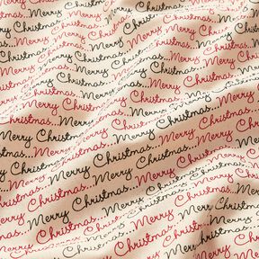 Bomuldsstof Cretonne Merry Christmas – natur/karminrød, 
