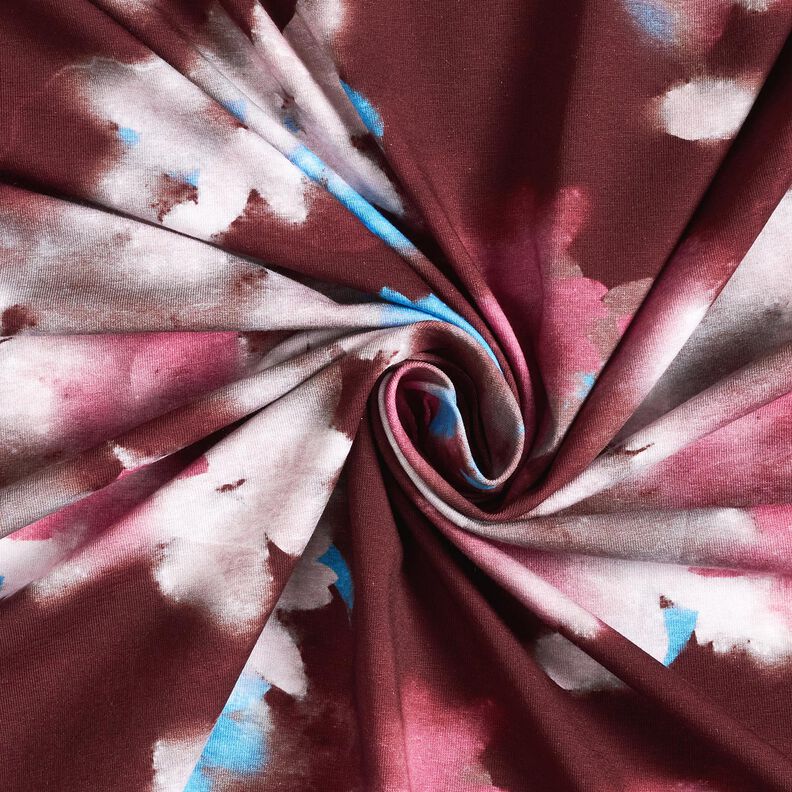 Bomuldsjersey udviskede blomster digitaltryk &ndash; merlot/bl&aring;,  image number 3