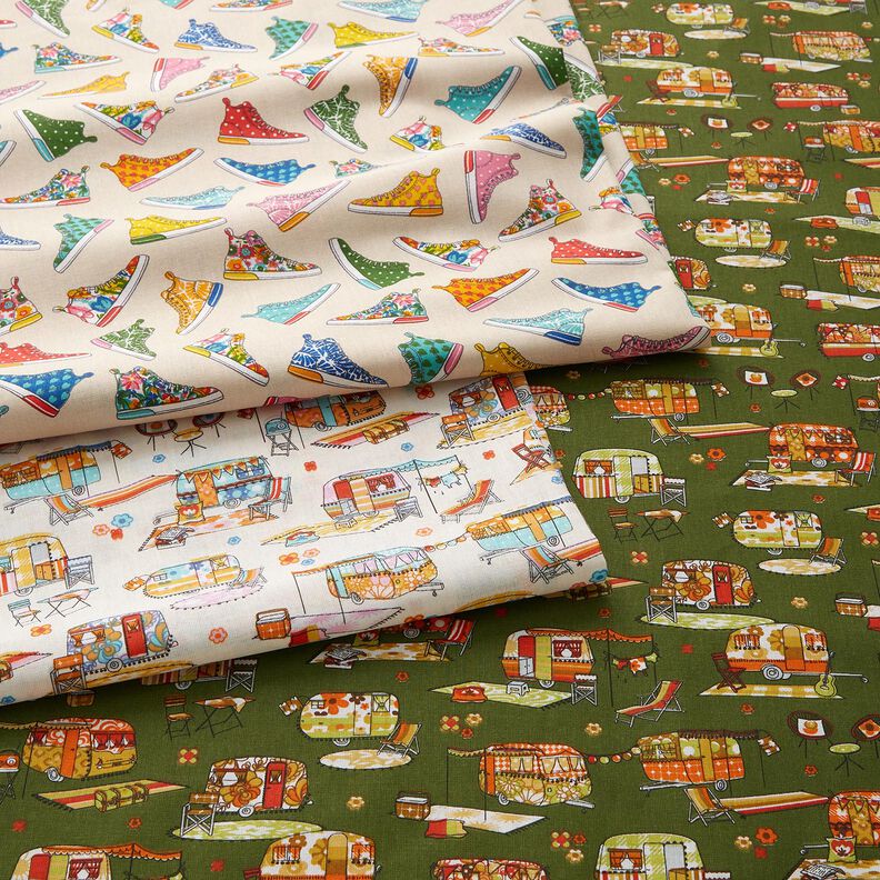 Bomuldsstof Cretonne farverige sneakers &ndash; lysebeige,  image number 5