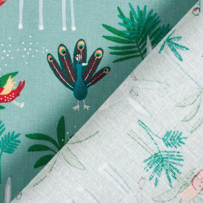 Bomuldsstof Cretonne æsler og påfugle – eukalyptus,  image number 4