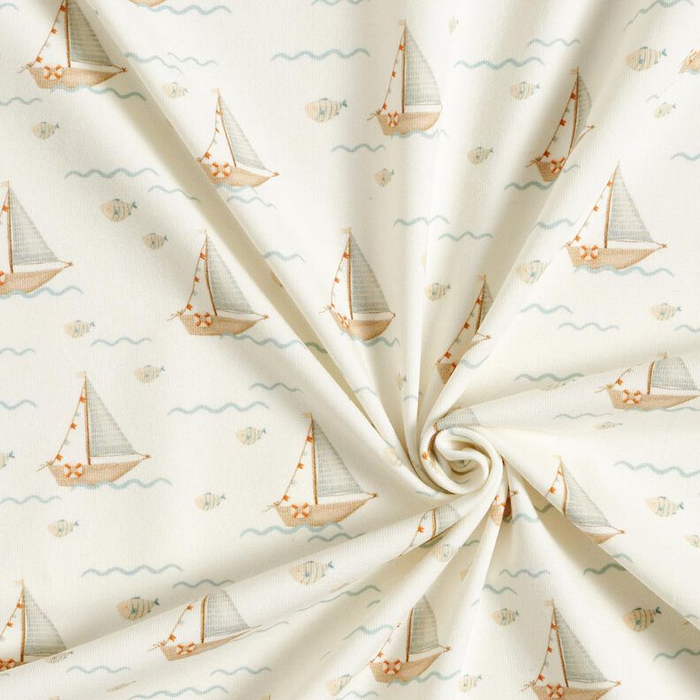 Bomuldsjersey Sejlbåde og fisk Digitaltryk – uldhvid,  image number 3