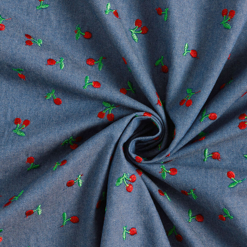 Chambray broderede kirsebær – jeansblå,  image number 3