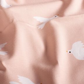 Bomuldsjersey store fugle – rosé/hvid, 