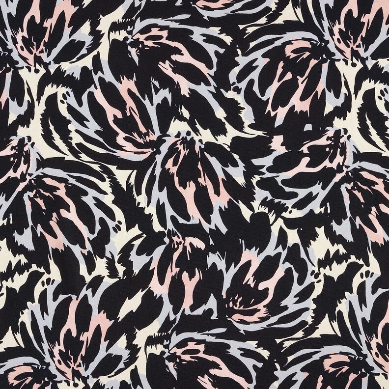 crepe-satin abstrakte blomsterblade &ndash; sort/s&oslash;lv,  image number 1