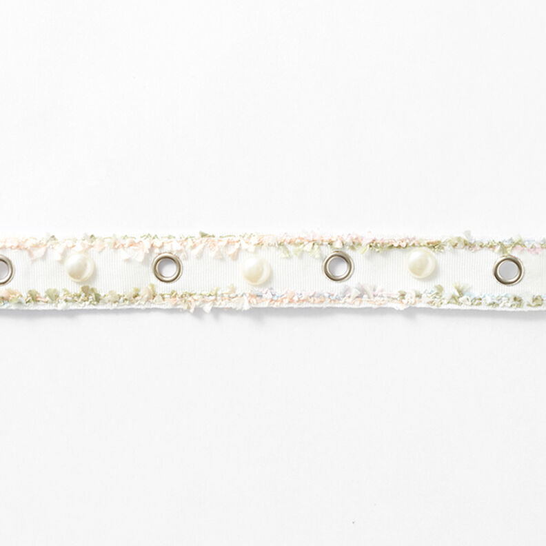 Vævet bånd Øskener og perler Pastel [25 mm] – hvid/rosa,  image number 2