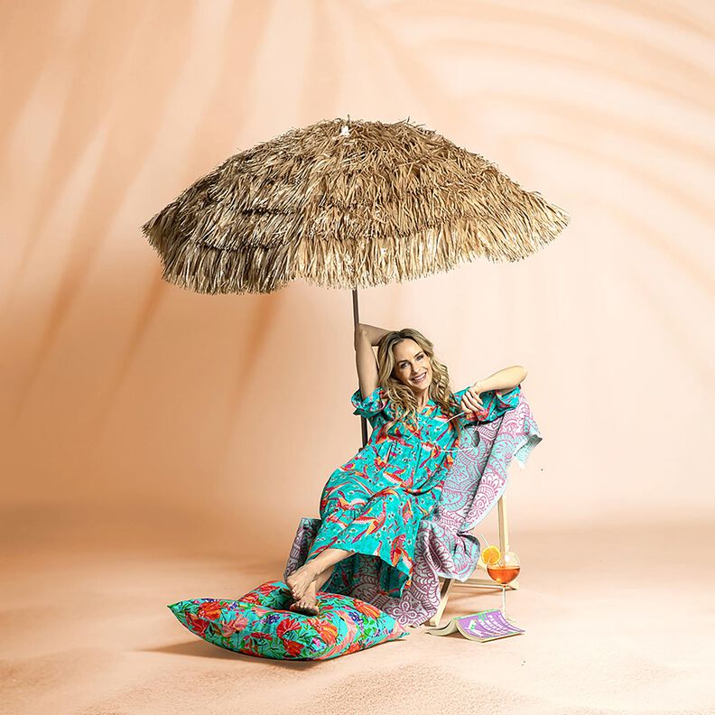 Beachwear viskosestof p&aring;fugle og blomster &ndash; aquabl&aring;/intens pink,  image number 5