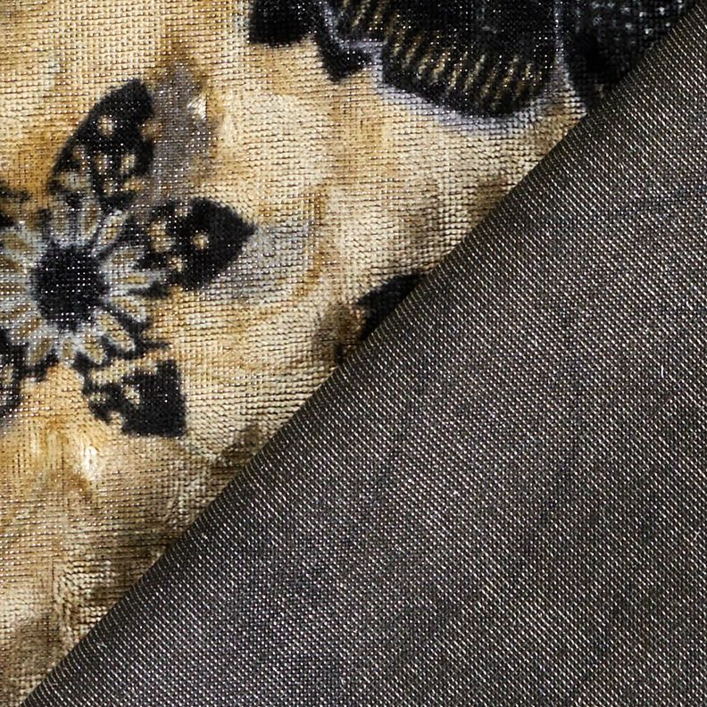 Nervøst velour antikke blomster – blågrå/sort,  image number 4