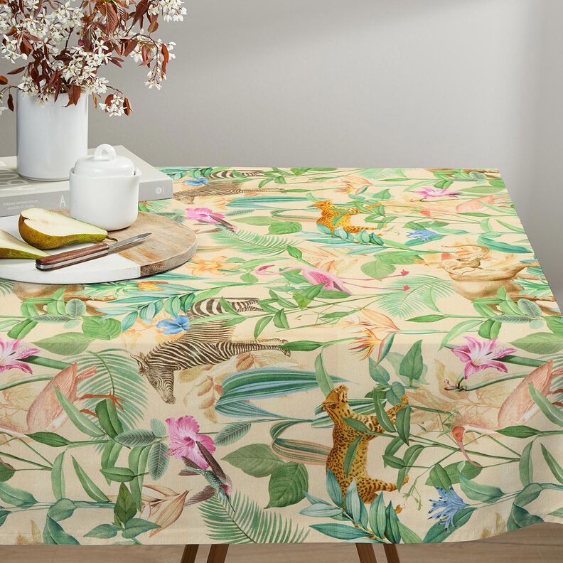 Dekorationsstof Halvpanama jungledyr – beige/grøn,  image number 8