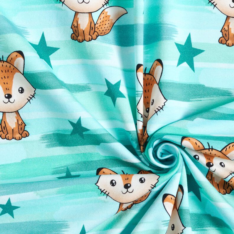 Bomuldsjersey Ræv med striber | Glitzerpüppi – aquablå/ferskenorange,  image number 3