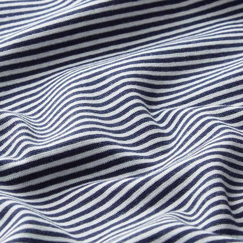 Ribvævet, rørformet stof smalle cirkler – marineblå/hvid,  image number 2