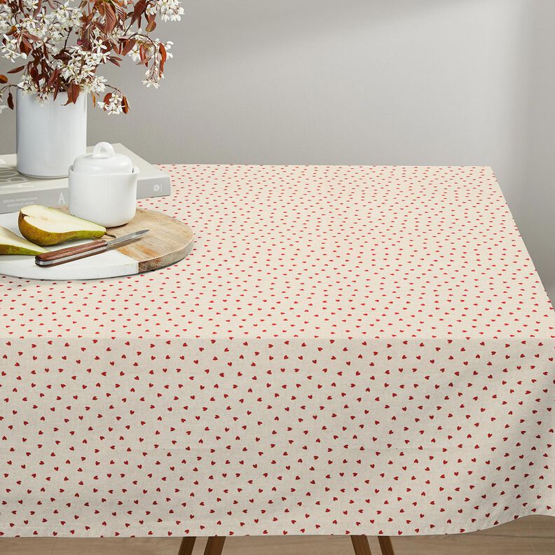 Dekorationsstof Halvpanama spredte minihjerter – natur/rød,  image number 7