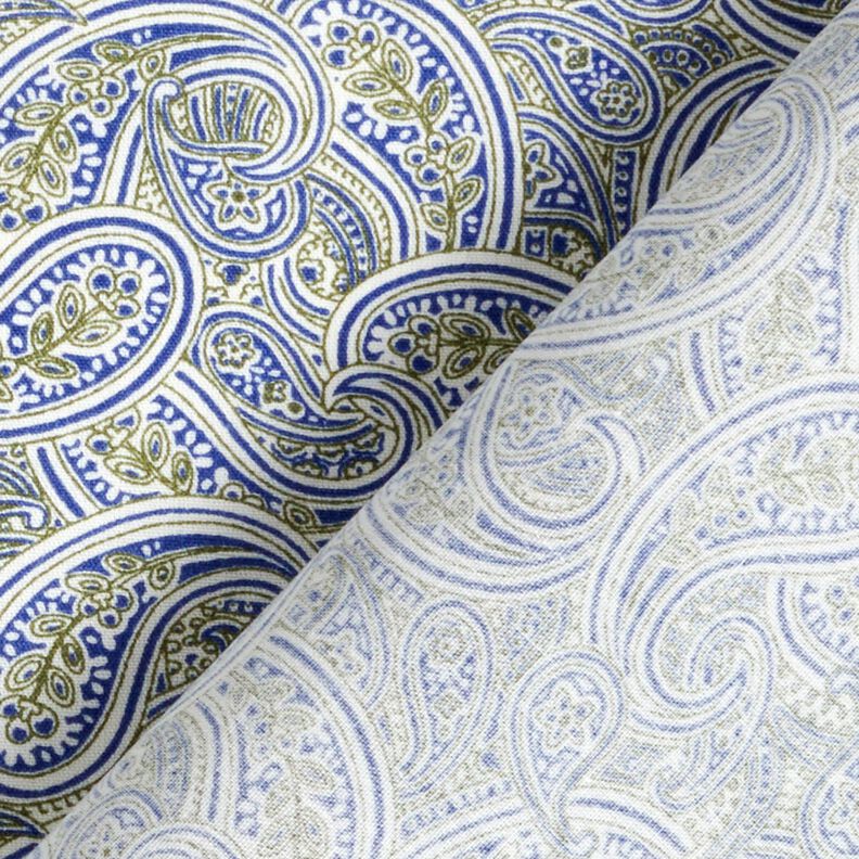 Skjortestof overlappende paisley – indigo/olivengrøn,  image number 4