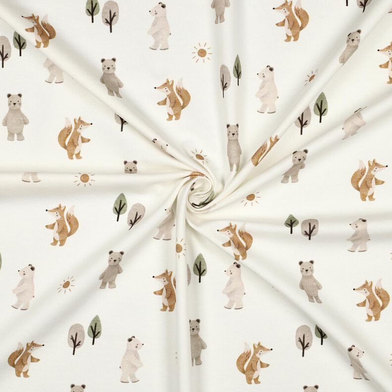 Bomuldsjersey dyr i skoven Digitaltryk | Poppy Fabrics – elfenben/anemone,  image number 3