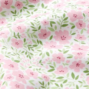 Dekorationsstof Bomuldssatin blomsterflor – lys rosa/hvid, 