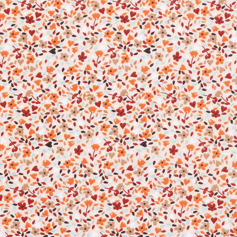 Bomuldsstof Cretonne spredte blomster – rosé/ferskenorange,  image number 1