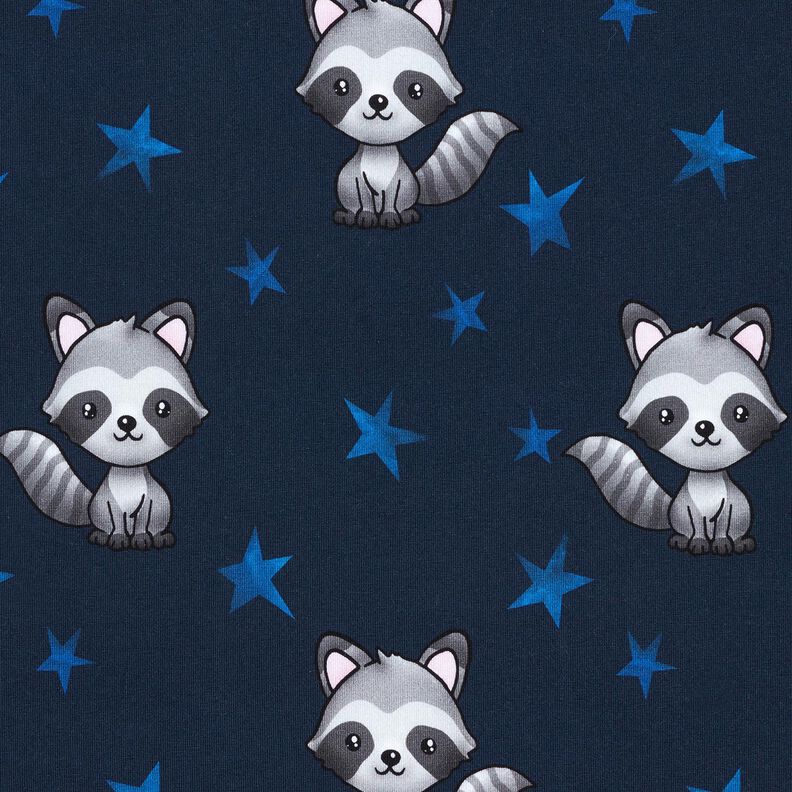 Bomuldsjersey Vaskebjørn med stjerner | Glitzerpüppi – natblå/sølv,  image number 1