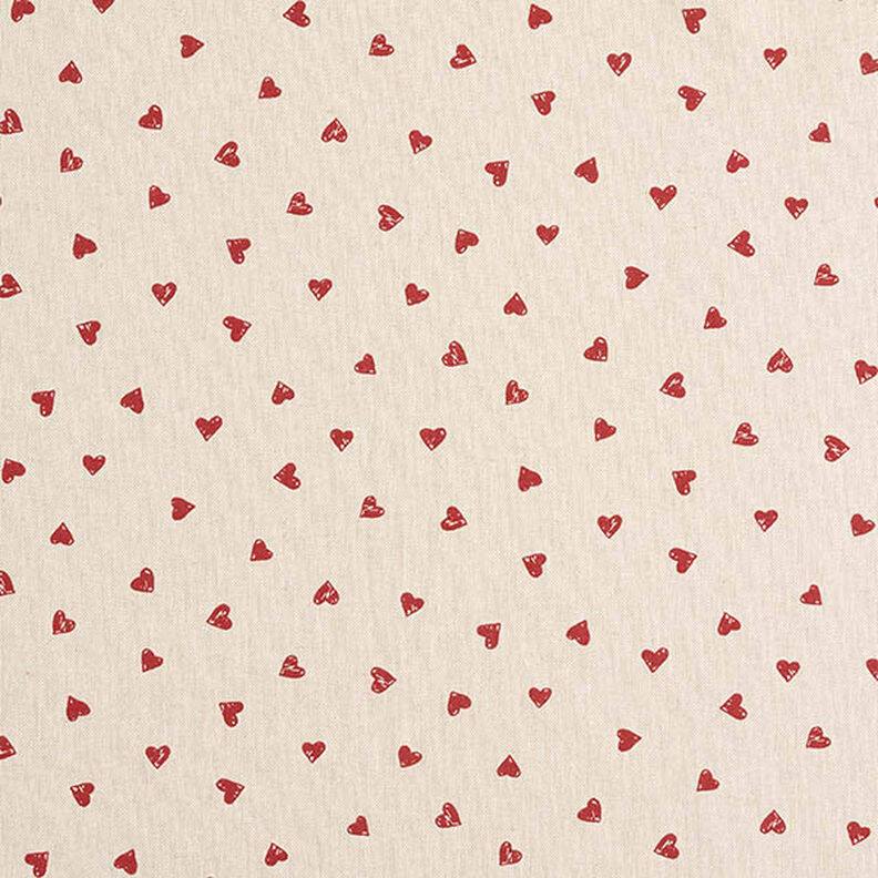 Dekorationsstof Halvpanama små hjerter – karminrød/natur,  image number 1