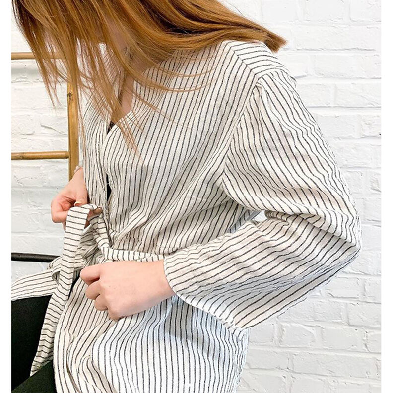 Blusestof Bomuldsblanding brede striber – uldhvid/sort,  image number 7