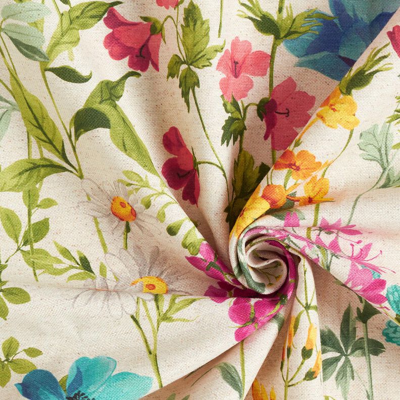 Dekorationsstof Halvpanama engblomster – natur/hindbær,  image number 3