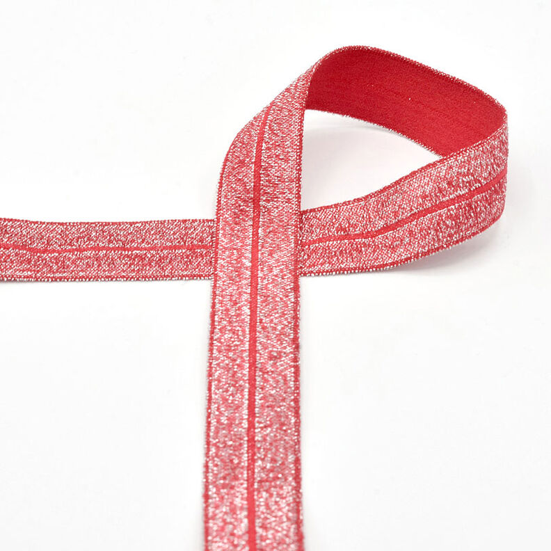 Elastisk kantbånd (skråbånd) glitter [20 mm] – rød,  image number 1