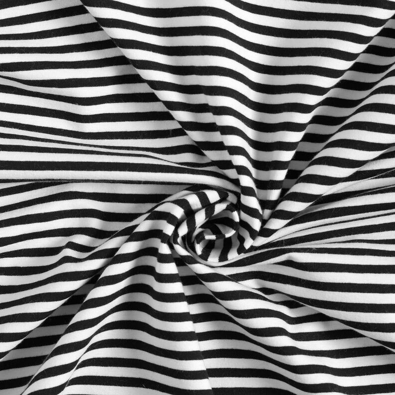 Bomuldsjersey smalle Striber – sort/hvid,  image number 1