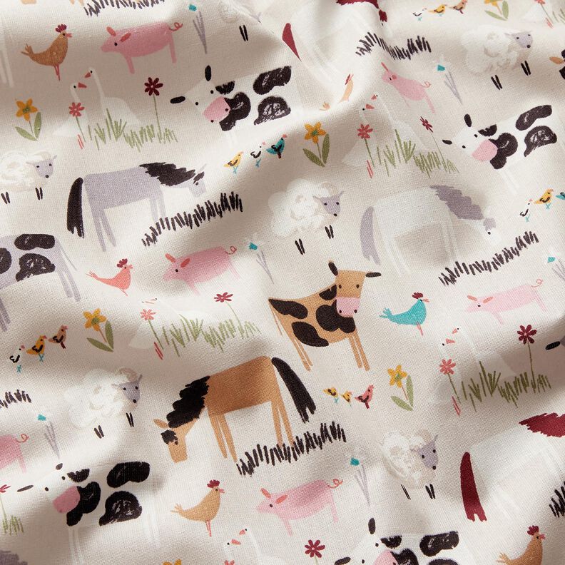 Bomuldsstof Cretonne bondegårdsdyr – mandel,  image number 2