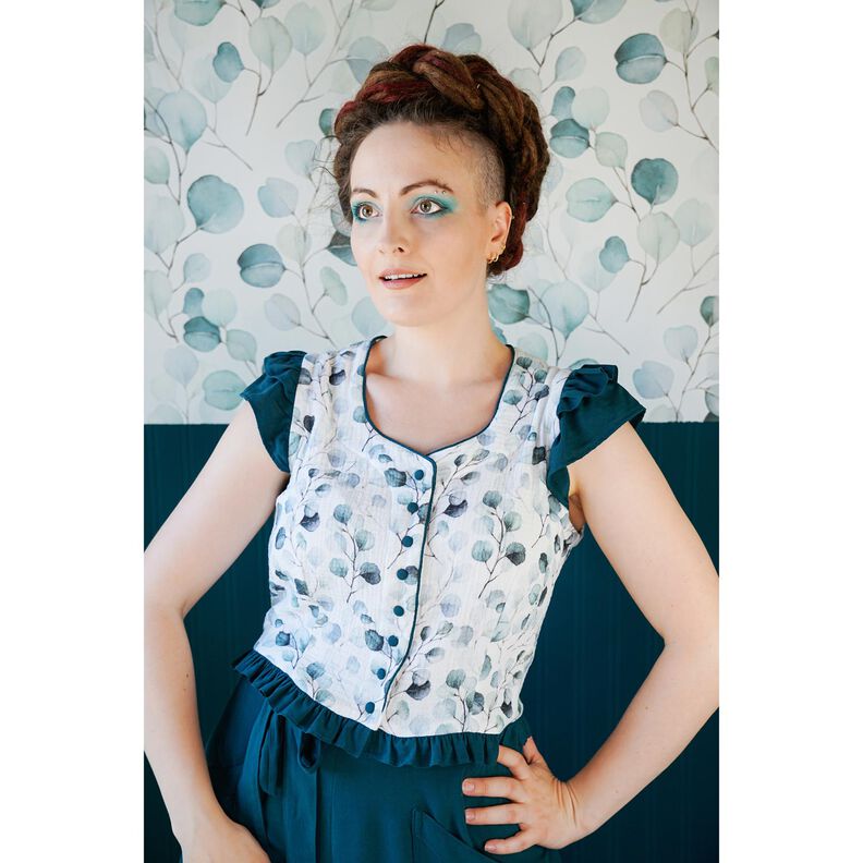 Musselin/Dobbelt-Crincle stof Akvarel eukalyptusranker Digitaltryk – hvid,  image number 5