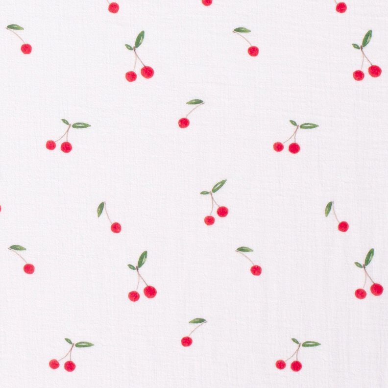 Musselin/Dobbelt-Crincle stof Akvarel kirsebær Digitaltryk – hvid,  image number 1