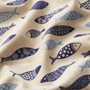Dekorationsstof Halvpanama abstrakt fiskestime – natur/blå, 