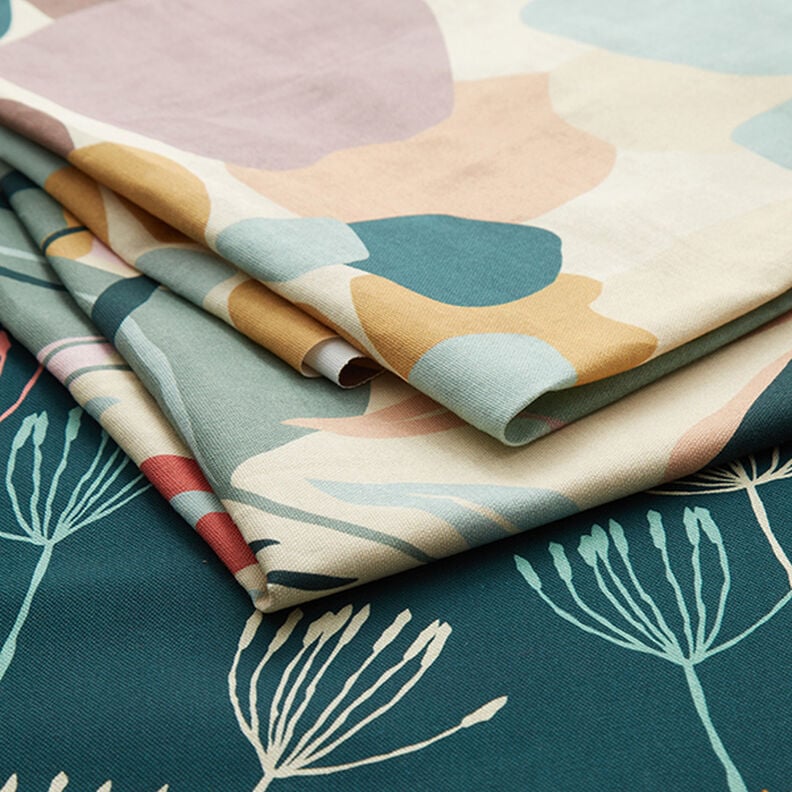 Dekorationsstof Halvpanama abstrakte planter – natur/lys mint,  image number 5