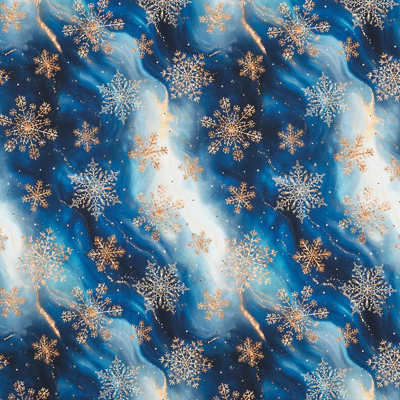 French Terry Sommersweat Snefnug Mælkevejen | Glitzerpüppi – indigo/gammelguld,  image number 1