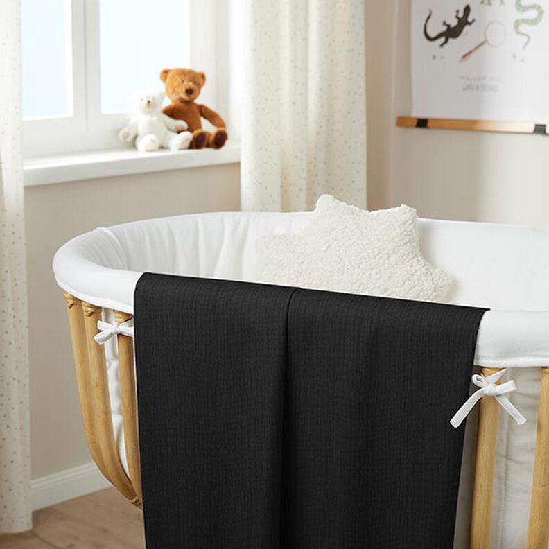 GOTS Trelags bomulds-musselin – sort,  image number 7