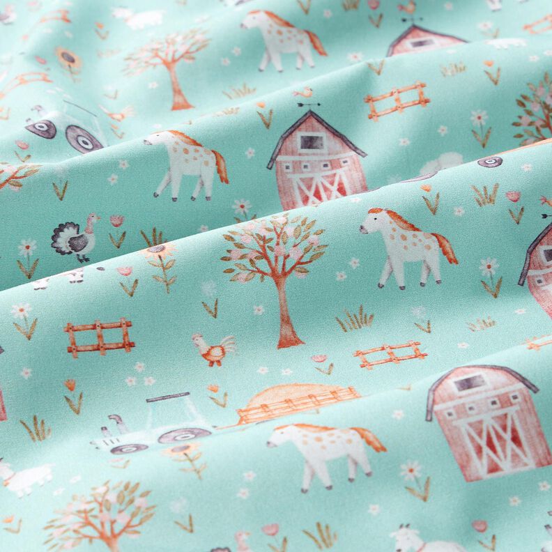 Bomuldspoplin sød bondegård – eukalyptus/ferskenorange,  image number 2