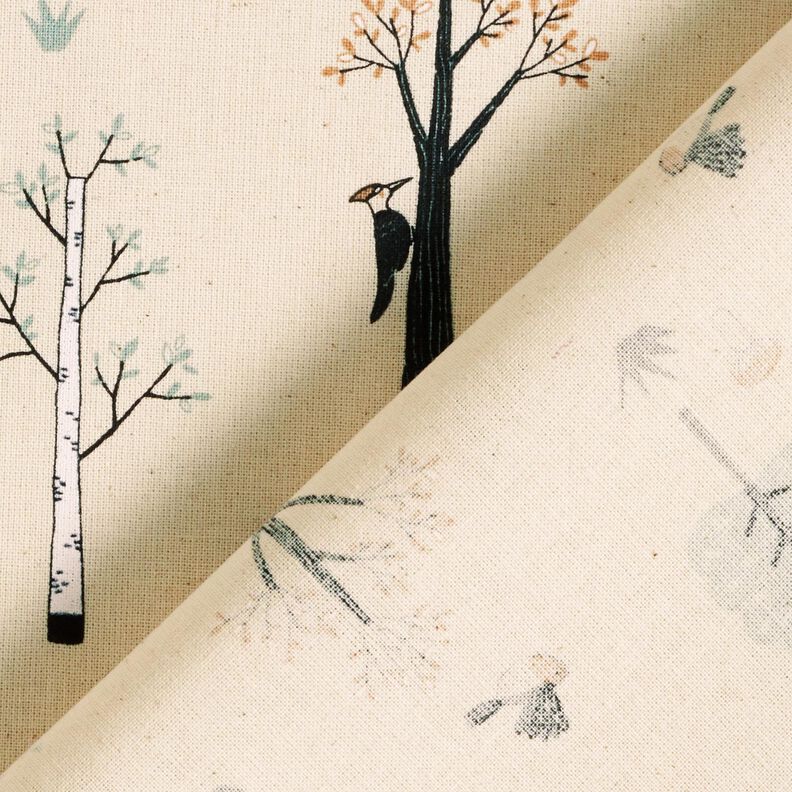 GOTS Bomuldsstof Cretonne fugle i skoven – natur/eukalyptus,  image number 4