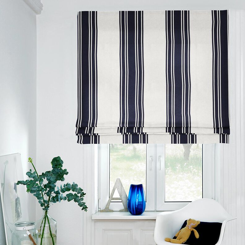 Dekorationsstof Panama blokstriber – sort-blå/tågegrå,  image number 6