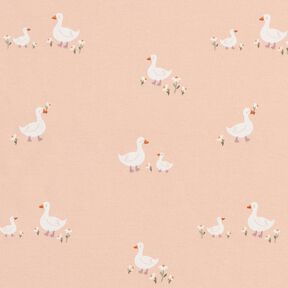 Bomuldsjersey Gæs og blomster – rosé, 