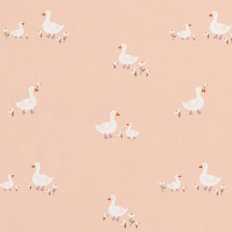 Bomuldsjersey Gæs og blomster – rosé,  image number 1