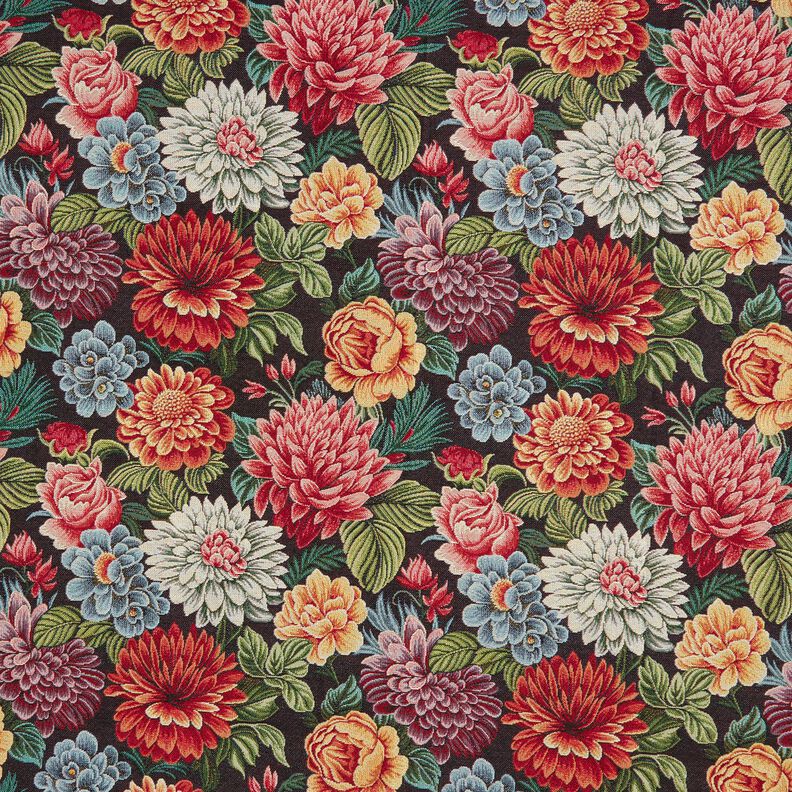 Dekorationsstof Gobelin store blomster – sort/rød,  image number 1