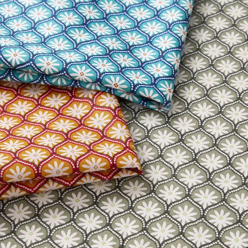 Imprægneret voksdug blomsterfliser – aquablå/hvid,  image number 5