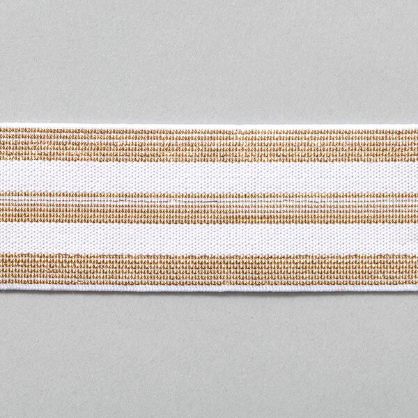 Stribet elastikbånd [40 mm] – hvid/guld,  image number 1